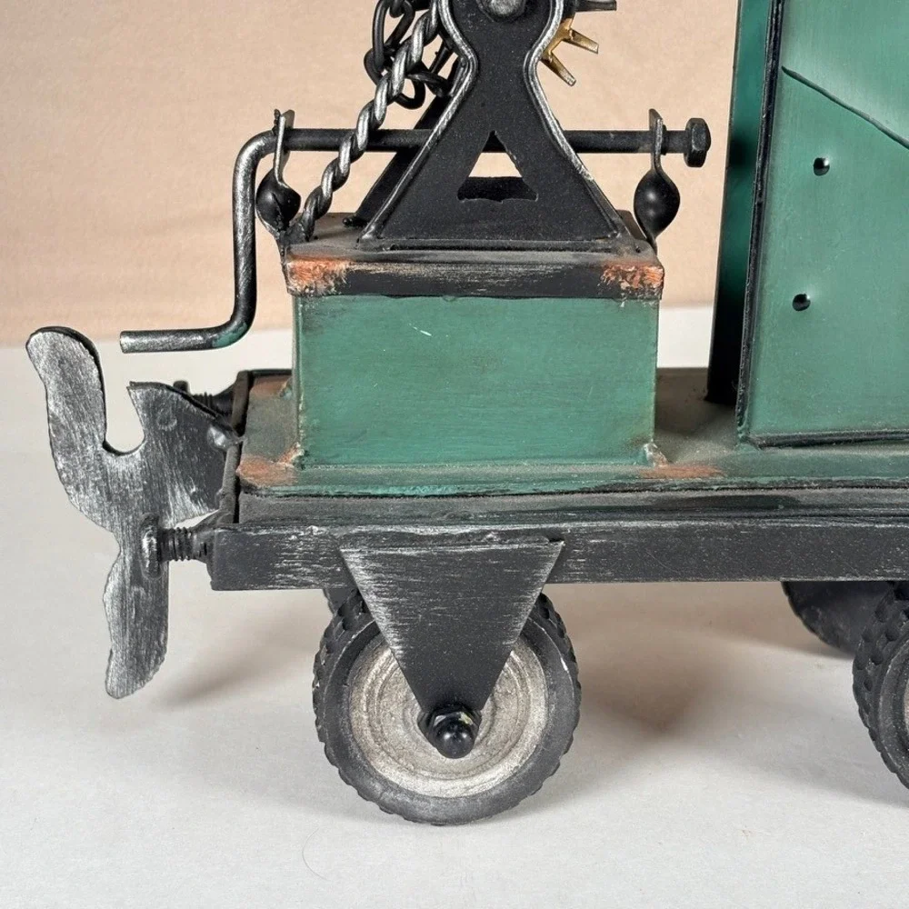 Vintage Style Metal Crane Railway Car Industrial Decorative Model Green Black